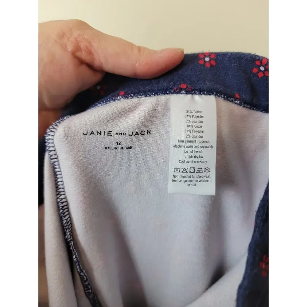 Janie and Jack Navy and Red Floral Girls Leggings Size 12